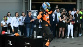 La joie d'Oscar Piastri, vainqueur du GP d'Azerbaïdjan le 15 septembre 2024