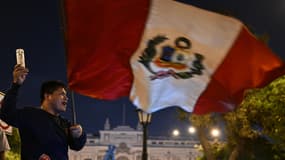 Un manifestant brandissant le drapeau du Pérou à Lima, le 10 décembre 2022