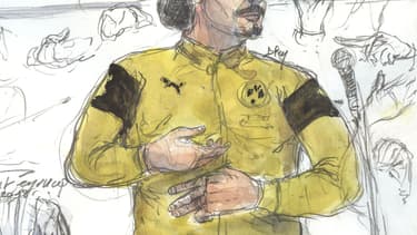Jawad Bendaoud dessiné lors de son procès.