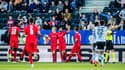 Les joueurs du Stade Rennais après le but de Romain Del Castillo contre Rosenborg