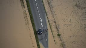 Vue aérienne des inondations qui ont touché l'Aude le 15 octobre, en raison de pluies diluviennes.