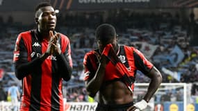 Juma Bah et Jérémie Boga après la défaite de Nice contre le Celta en Ligue Europa, le 23 octobre 2025