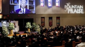 Le candidat démocrate à la présidentielle Joe Biden dans une vidéo diffusée pendant la cérémonie d'obsèques de George Floyd.