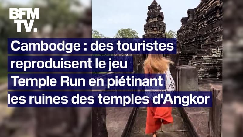 Des touristes s'amusent à reproduire le jeu Temple Run et piétinent les ruines des temples d'Angkor au Cambodge