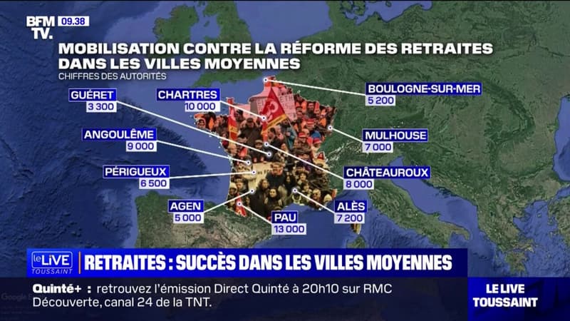 9000 manifestants à Angoulême, 8000 à Châteauroux, 3300 à Guéret...: les villes moyennes très mobilisées contre la réforme des retraites