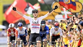 Tour de France : la joie de Tadej Pogacar, 3e de la 1ere étape, le 1er juillet 2023 à Bilbao