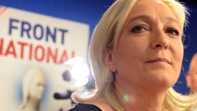La présidente du Front national Marine Le Pen, dimanche soir, au siège du Front national à Nanterre.