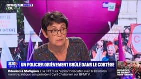 Policier brûlé par un cocktail molotov : "J'ai vu cette image, je l'ai trouvée choquante"réagit Nathalie Arthaud (Lutte ouvrière)