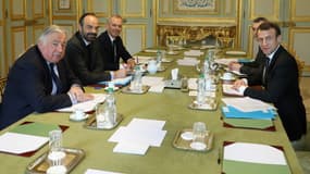 Gérard Larcher, Édouard Philippe, François de Rugy et Emmanuel Macron. 