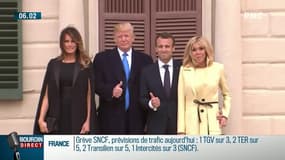Clin d'oeil et pouce en l'air: la première photo des couples Trump-Macron aux Etats-Unis