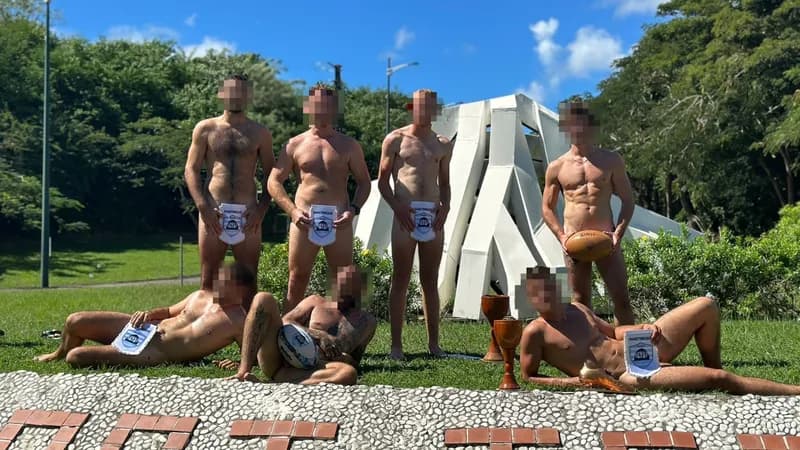 Les rugbymen du Rugby Club Diamant ont posé nu sur un rond-point 