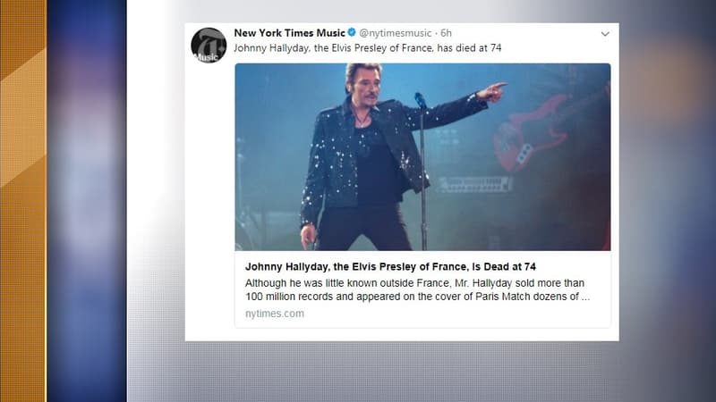 Le quotidien américain The New York Times évoque Johnny Hallyday comme "l'Elvis Presley de France"