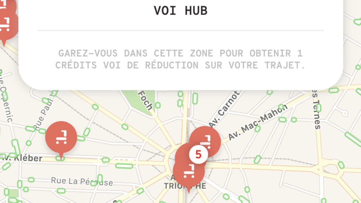La carte des places de stationnement proposées par l'opérateur VOI à ses clients. La carte des places de stationnement proposées par l'opérateur VOI à ses clients.
