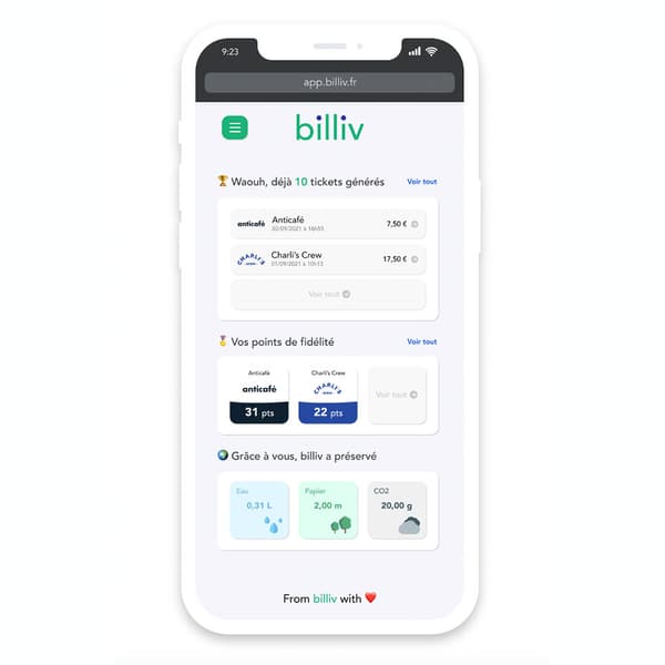 L'interface de la plateforme Billiv