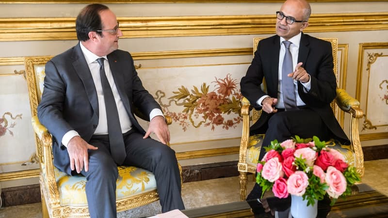 François Hollande recevant le patron de Microsoft Satya Nadella