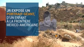 JR expose un portrait-géant d'un enfant à la frontière mexico-américaine