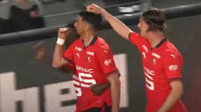 Ibrahim Salah invite le public rennais à se taire après son but contre Lens (1-1, L1), le 12 mai 2024