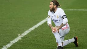 Sergio Ramos pendant la demi-finale de Supercoupe d'Espagne entre le Real Madrid et l'Athletic à Malaga le 14 janvier 2021