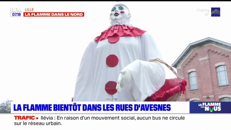 Le géant Pierrot Bimberlot présent à Avesnes-sur-Helpe pour le passage de la flamme olympique