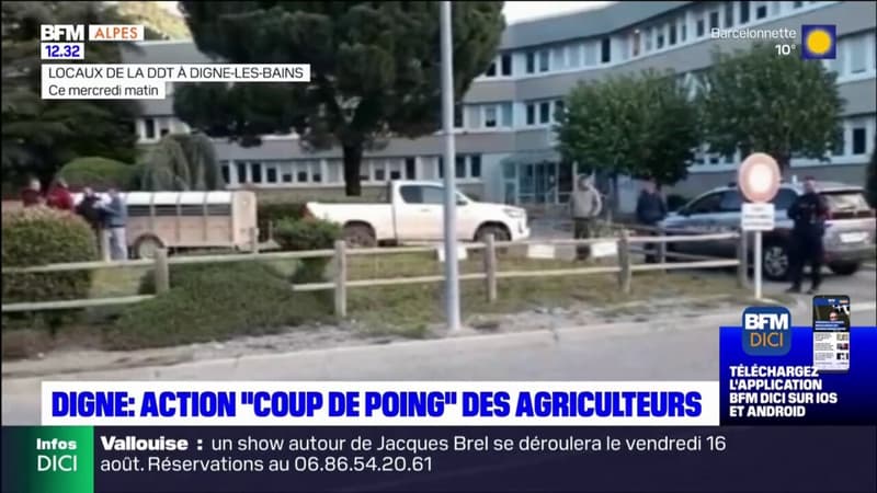 Digne-les-Bains: action coup de poing des agriculteurs devant la Direction départementale des territoires
