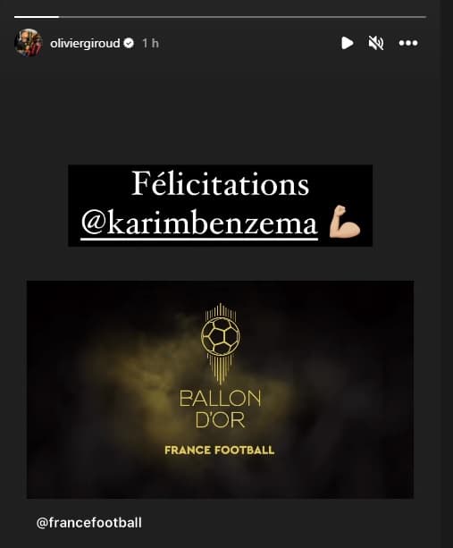 Giroud félicite Benzema après son sacre au Ballon d'or