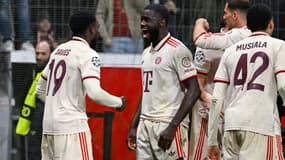 Les joueurs du Bayern Munich lors de leur victoire à Leverkusen en Ligue des champions, le 11 mars 2025