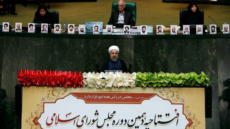 Hassan Rohani, le président de la république islamique d'Iran, devant le Parlemnt le 28 mai 2016. 
