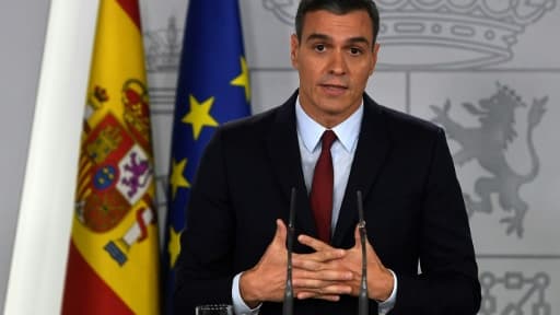 Le Premier ministre espagnol Pedro Sanchez lors d'un discours à Madrid le 24 octobre 2019