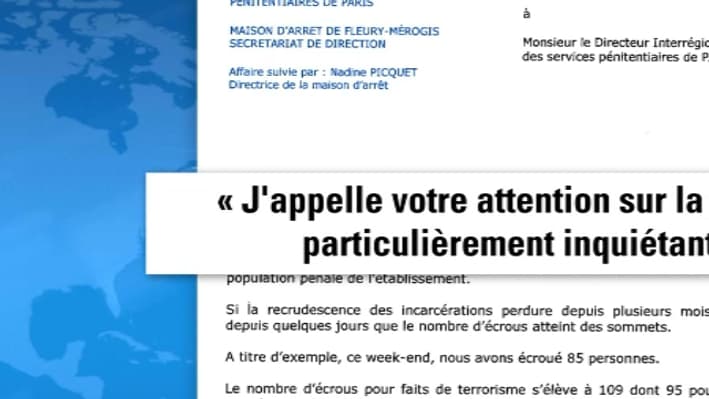 La directrice de la prison de Fleury-Mérogis alerte sa hiérarchie sur les conditions de détention au sein de l'établissement dans une lettre datée du 20 juin. La directrice de la prison de Fleury-Mérogis alerte sa hiérarchie sur les conditions de détention au sein de l'établissement dans une lettre datée du 20 juin.