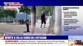 Annecy: une vidéo de l'attaque au couteau qu'a pu visionner BFMTV montre un homme tenter de s'interposer face à l'agresseur