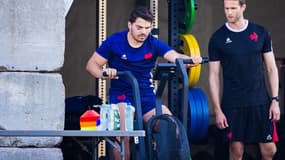 Antoine Dupont en séance de musculation avec le XV de France, le 2 octobre 2023