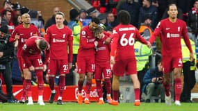 La joie des joueurs de Liverpool lors de la victoire face à Manchester United, le 5 mars 2023.