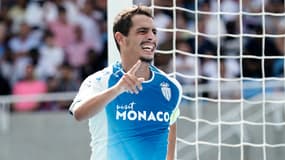 Wissam Ben Yedder célèbre un but avec Monaco, le 13 août 2023