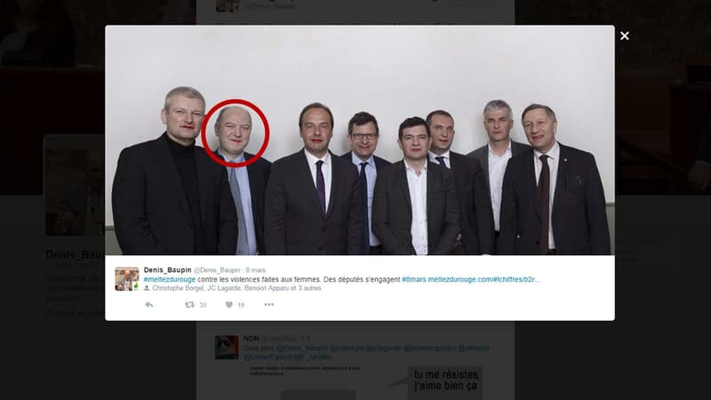 Denis Baupin porte du rouge à lèvres pour la Journée internationale des droits des femmes.