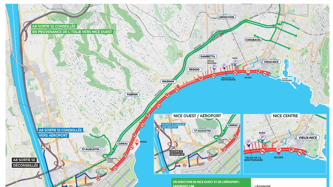 La carte des restrictions de circulation et de stationnement dans la ville de Nice (Alpes-Maritimes) en raison de l'organisation des championnats du monde féminin d'Ironman le dimanche 22 septembre 2024. La carte des restrictions de circulation et de stationnement dans la ville de Nice (Alpes-Maritimes) en raison de l'organisation des championnats du monde féminin d'Ironman le dimanche 22 septembre 2024.