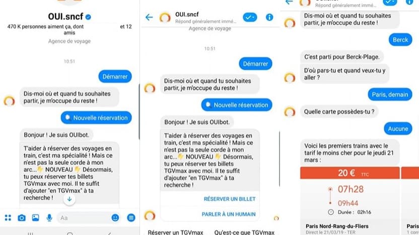 Une réservation Paris-Berck sur Messenger. 
