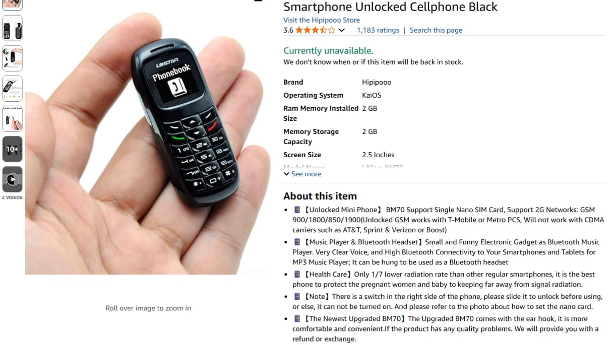 Un mini téléphone sur Amazon. Un mini téléphone sur Amazon.
