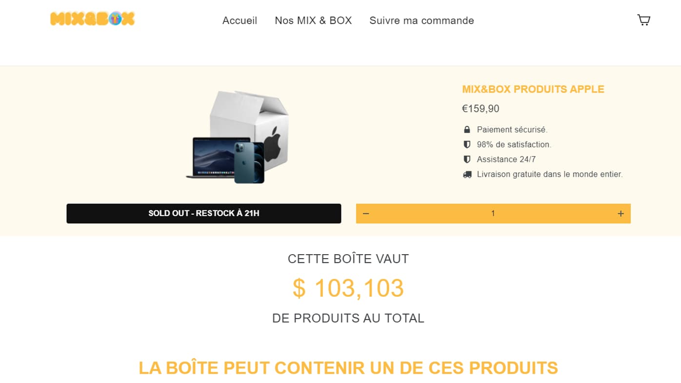Capture d'écran du site Mix & Box Capture d'écran du site Mix & Box