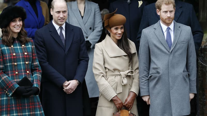 Kate Middleton, le prince William, Meghan Markle et le prince Harry à la messe de Noël à Sandringham, le 25 décembre 2017 