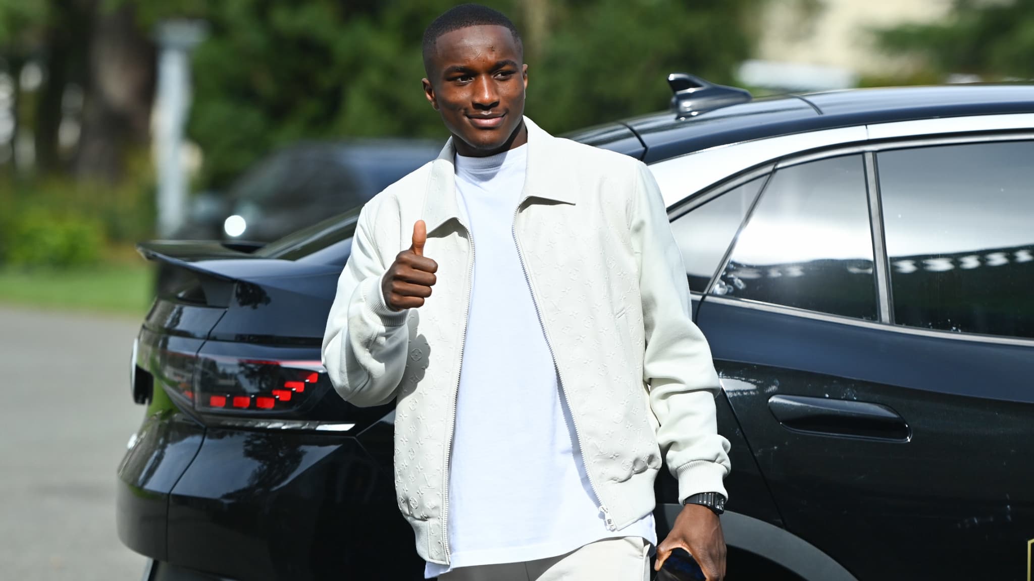 Moussa Diaby à son arrivée à Clairefontaine le 20 mars 2023 Moussa Diaby à son arrivée à Clairefontaine le 20 mars 2023