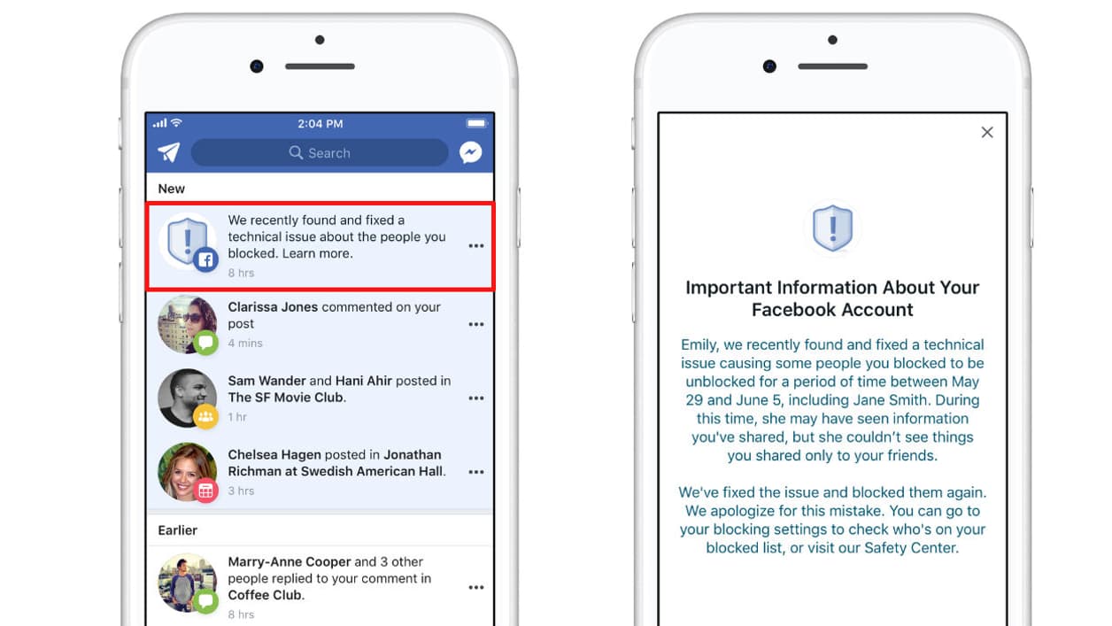 Facebook enverra une notification aux utilisateurs concernés par le bug
