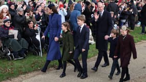 Le prince et la princesse de Galles avec leurs enfants, le 25 décembre 2023 à Sandringham.