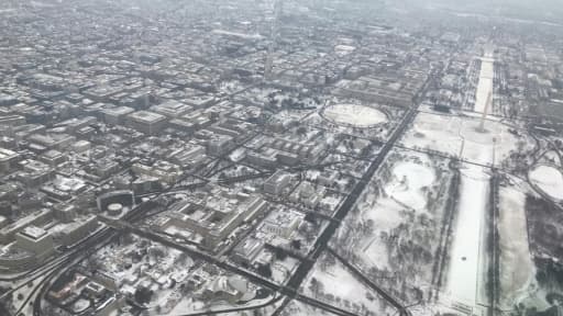 Vue aérienne du centre de Washington sous la neige, le 4 janvier 2018 Vue aérienne du centre de Washington sous la neige, le 4 janvier 2018
