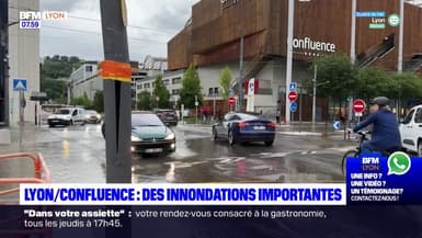 Le quartier Confluences de Lyon touché par d'importantes inondations mercredi soir