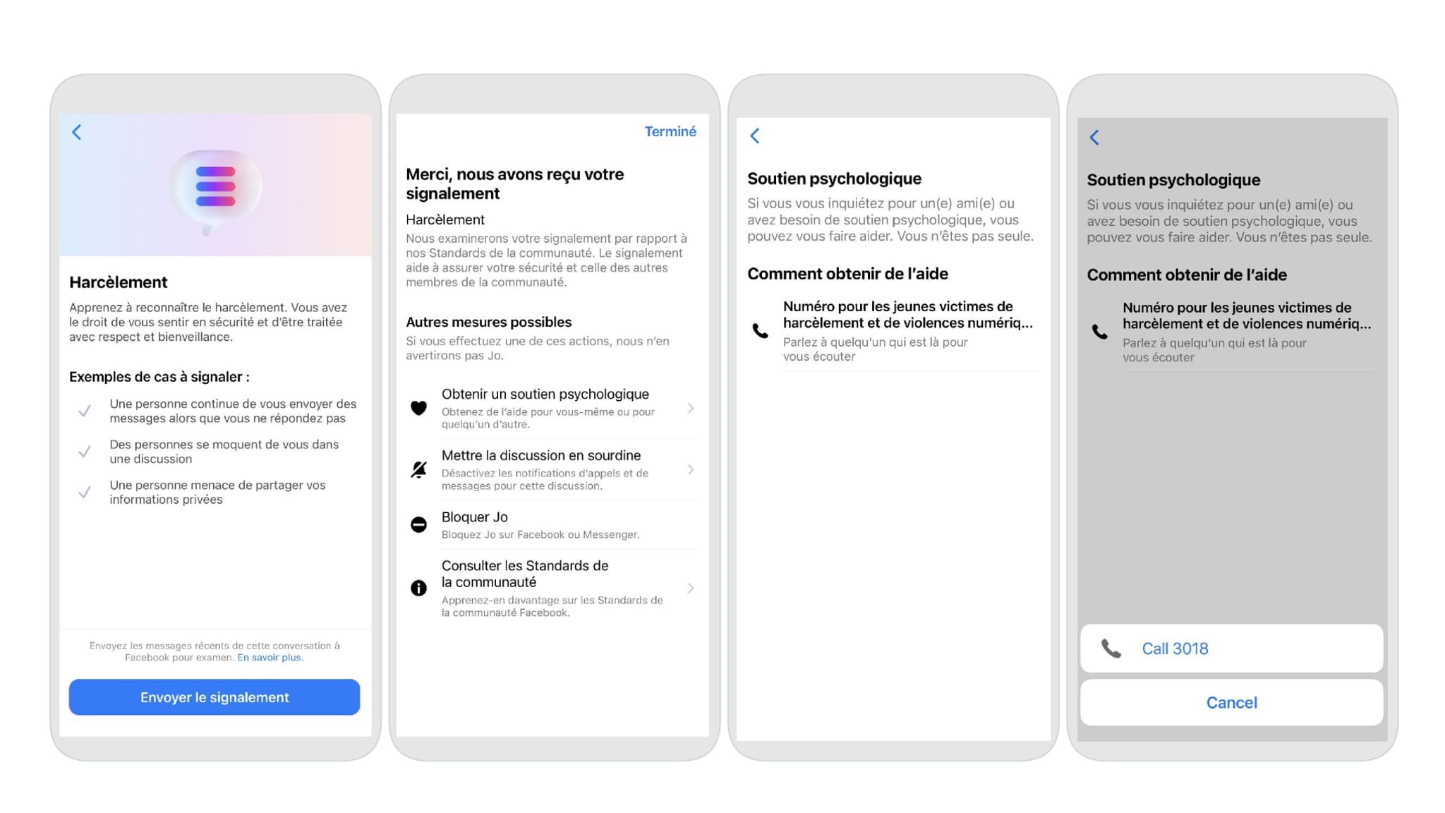 La marche suivre pour contacter le 3018 sur Facebook et Instagram