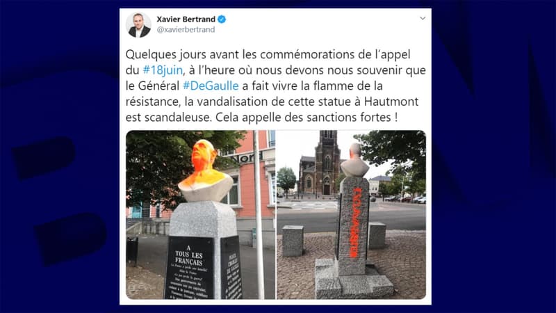 Un buste du général de Gaulle recouvert de peinture à Hautmont.