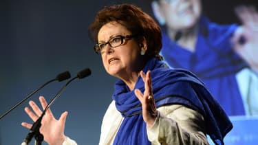 Christine Boutin le 17 mai 2014 lors d'un meeting à Paris, avant les élections européennes