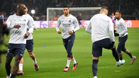 Les joueurs parisiens le 14 février 2023 avant PSG-Bayern