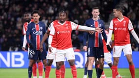 Valentin Atangana Edoa avec Reims face au PSG en Ligue 1, le 25 janvier 2025