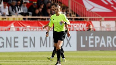 Stéphanie Frappart lors de Monaco-Rennes (1-0, L1), le 7 avril 2024